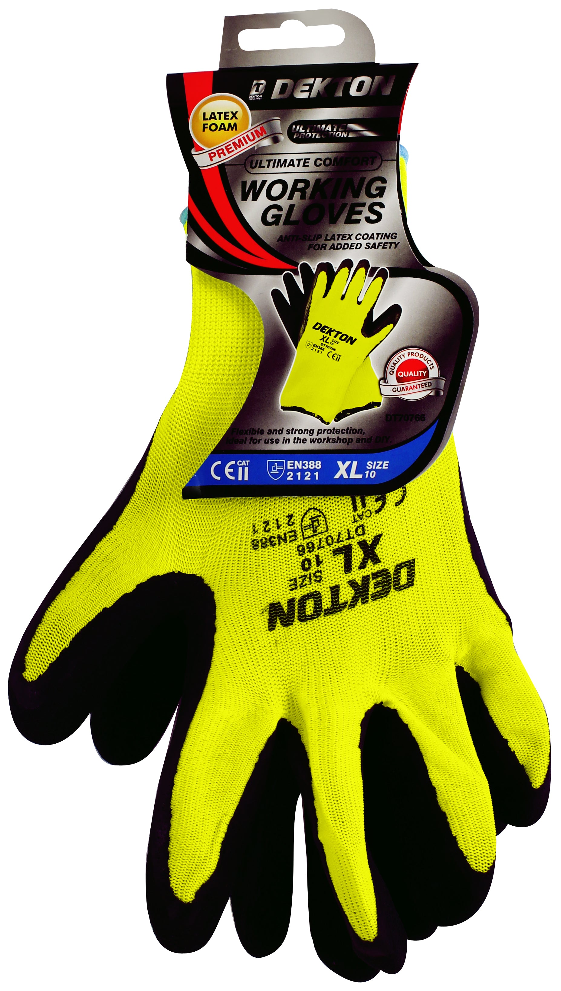 Dekton Comfort Grip Working Gloves Black/Hi Vis Green Latex Foam 10/Xl Dekton Comfort Grip Working Gloves Black/Hi Vis Green Latex Foam 10/Xl